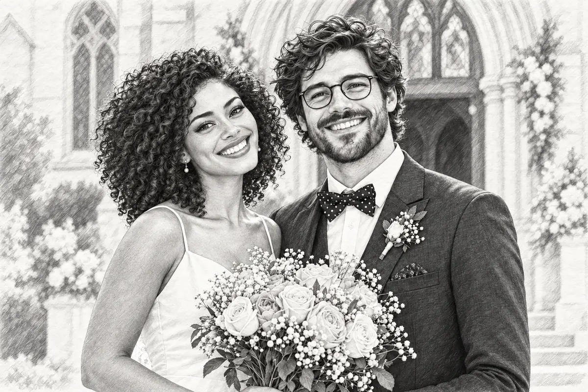 The same bride and groom as a pencil soulmate sketch